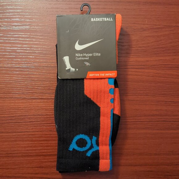 KD Nike Elite Socks Black/Orange/Blue Crew Size Large Basketball Kevin Durant - Picture 1 of 3